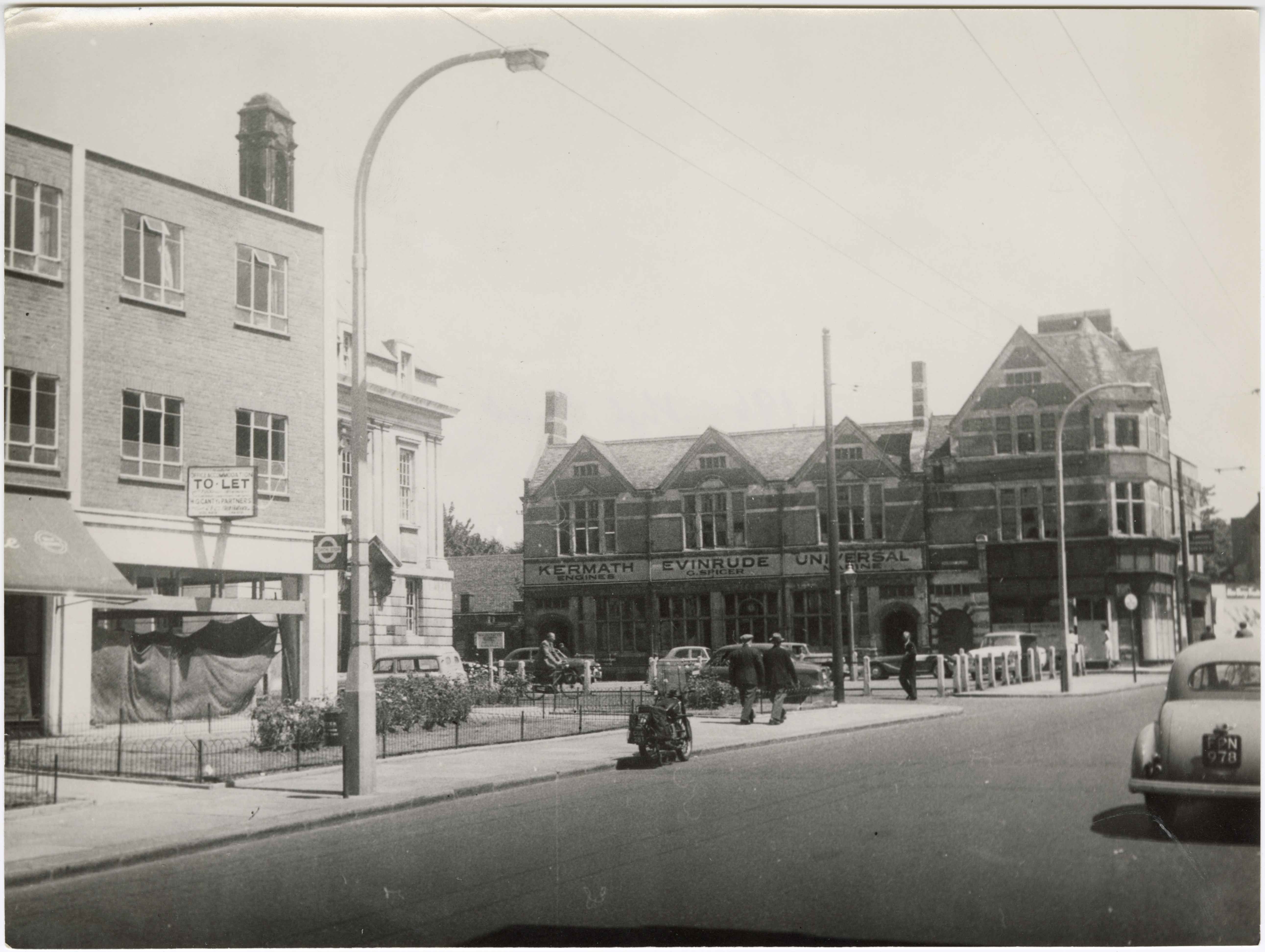 1950s 60s 196 high street new buildings in foreground market place and old buildings on north side holman hounslow local studies archive